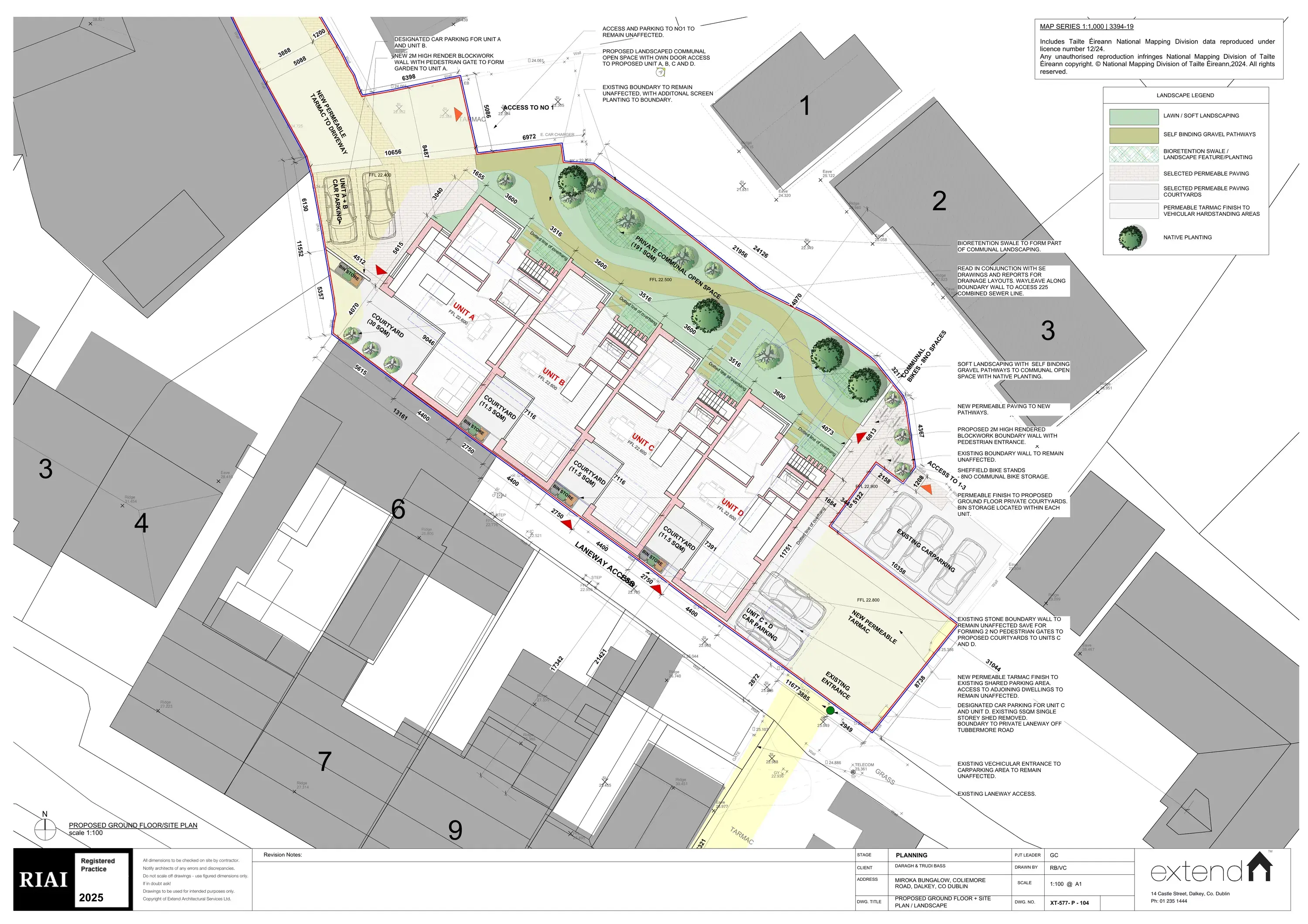 Approved ground-floor, site and landscape plan for all four Coliemore Terrace residences