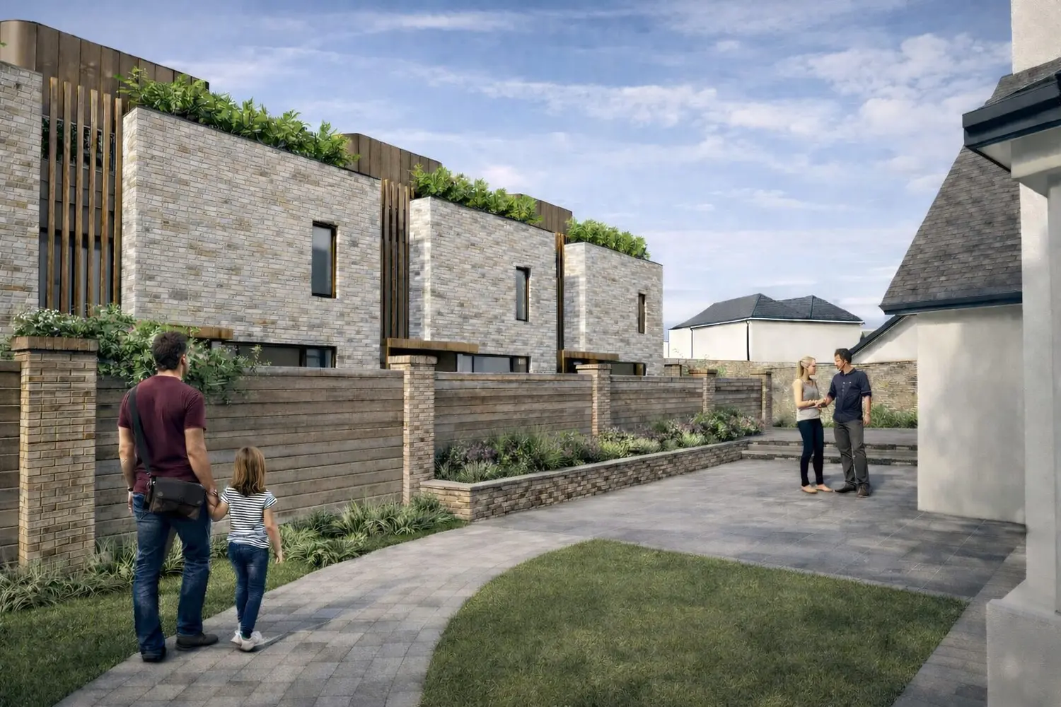Architectural CGI showing the landscaped garden setting beside Coliemore Terrace